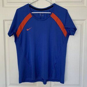 Nike Dri Fit Women’s XL Short Sleeve Short Blue Orange Shirt Mesh Sides